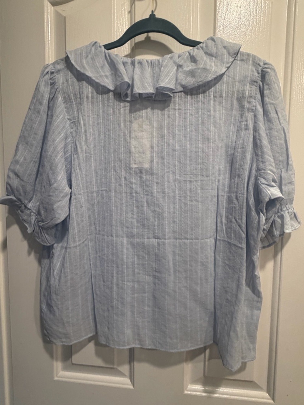 Light Blue Ruffle V-Neck Women's Top - Picture 3 of 4